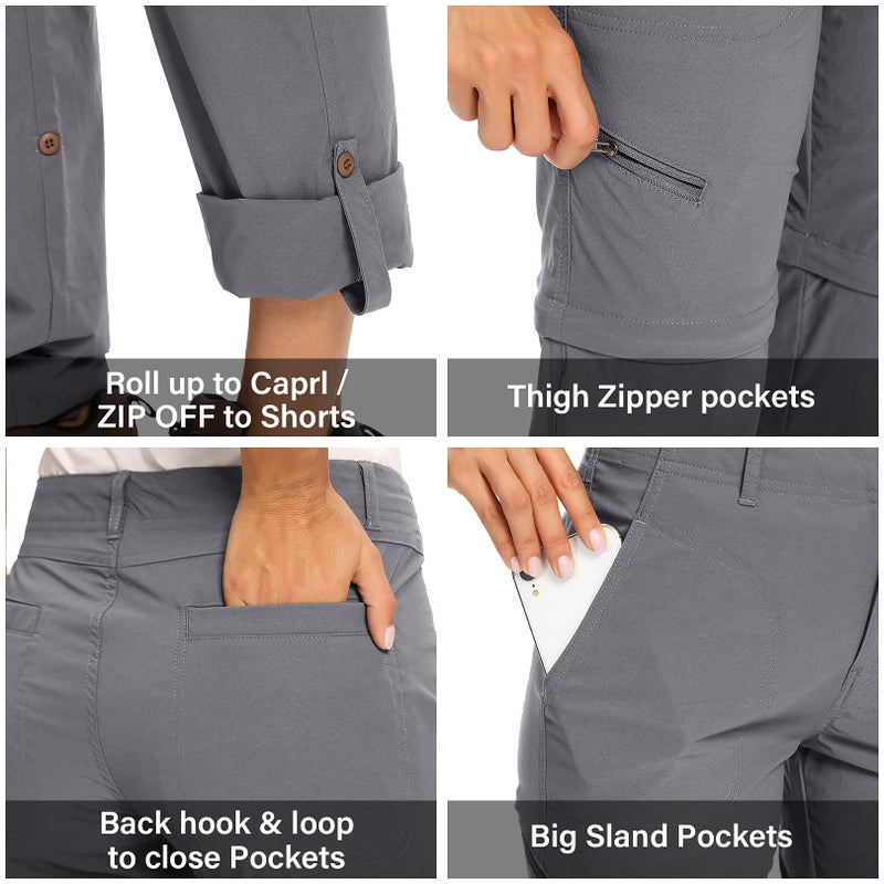 Toomett Women's Hiking Pants Convertible Quick Dry Lightweight Stretch Outdoor UPF 40 Fishing Safari Waterproof Travel Camping Capri Pants,2192,Grey,US 16 - Image 4